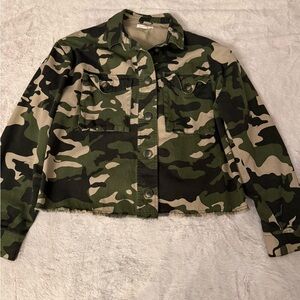 Socialite Green and Black Camouflage Utility Jacket